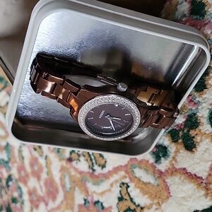 Fossil Jewel Studded Watch in Chocolate Brown and Silver